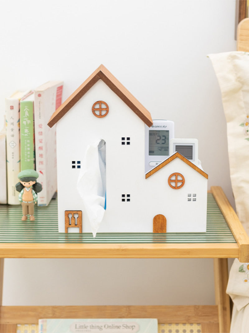 Creative Mini Wooden House Tissue Box, Desktop Storage Box-Homelova
