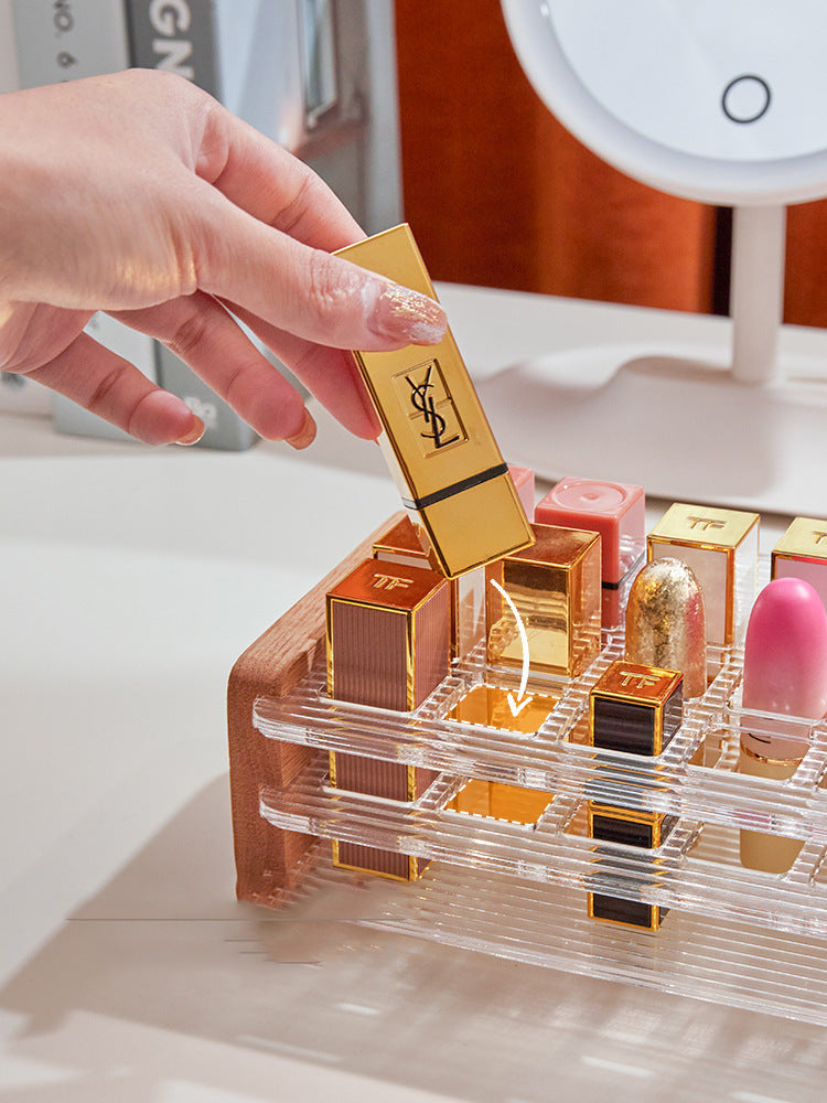 Creative Multi-Compartment Wooden and Acrylic Cosmetic Organizer-Homelova