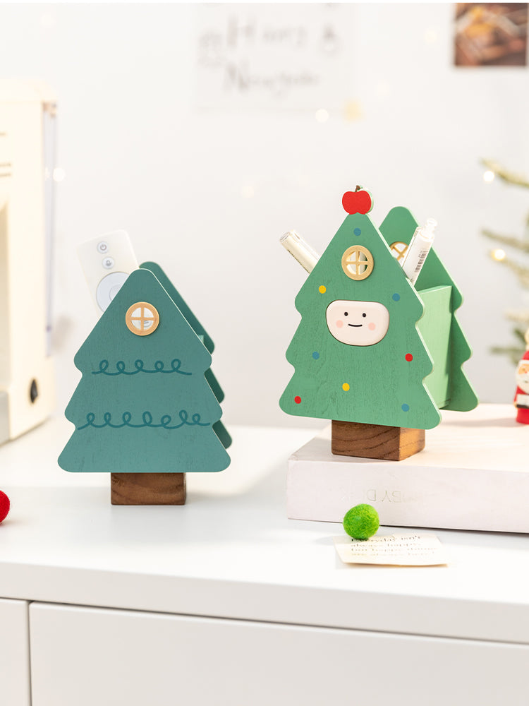 Creative wooden Christmas tree office pen holder, desktop decoration, holiday gift-Homelova