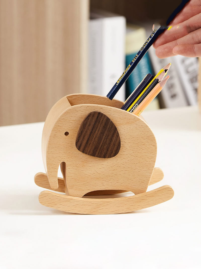 Creative Wooden Elephant Pen Holder, Office And Study Desktop Organization-Homelova