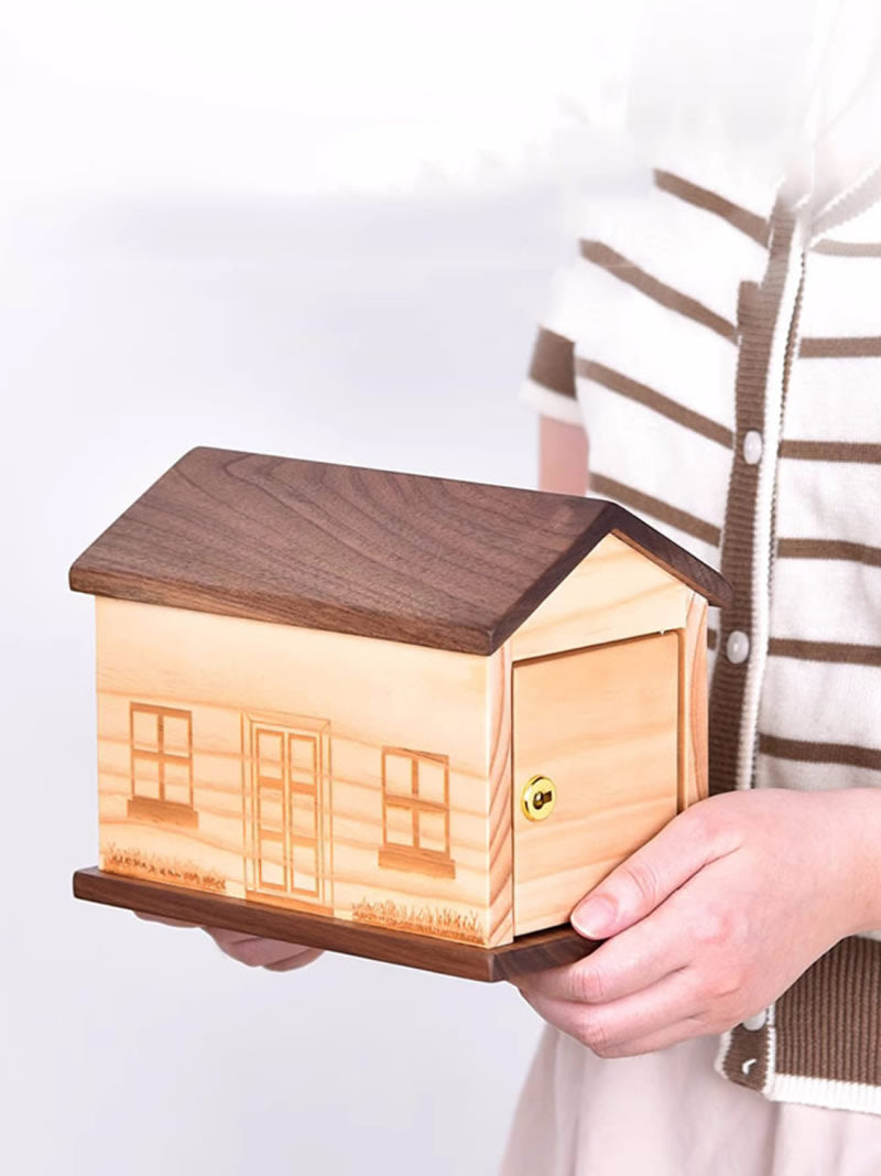 Creative Wooden House Piggy Bank, Children'S Holiday Gift-Homelova