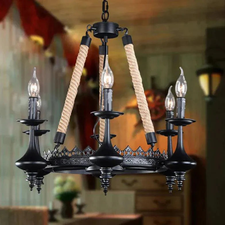 Crown Candle Black Vintage Chandelier-Homelova