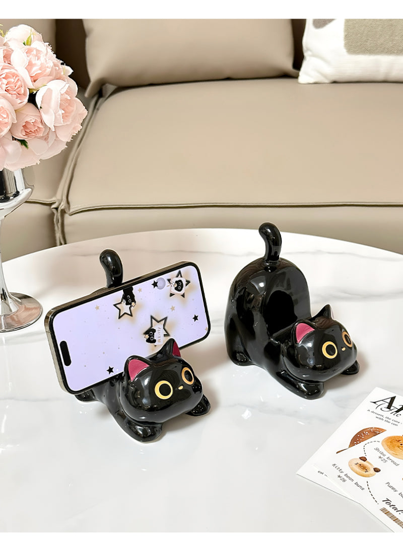 Cute Black Cat Phone Stand - Desktop Small Ornaments-Homelova