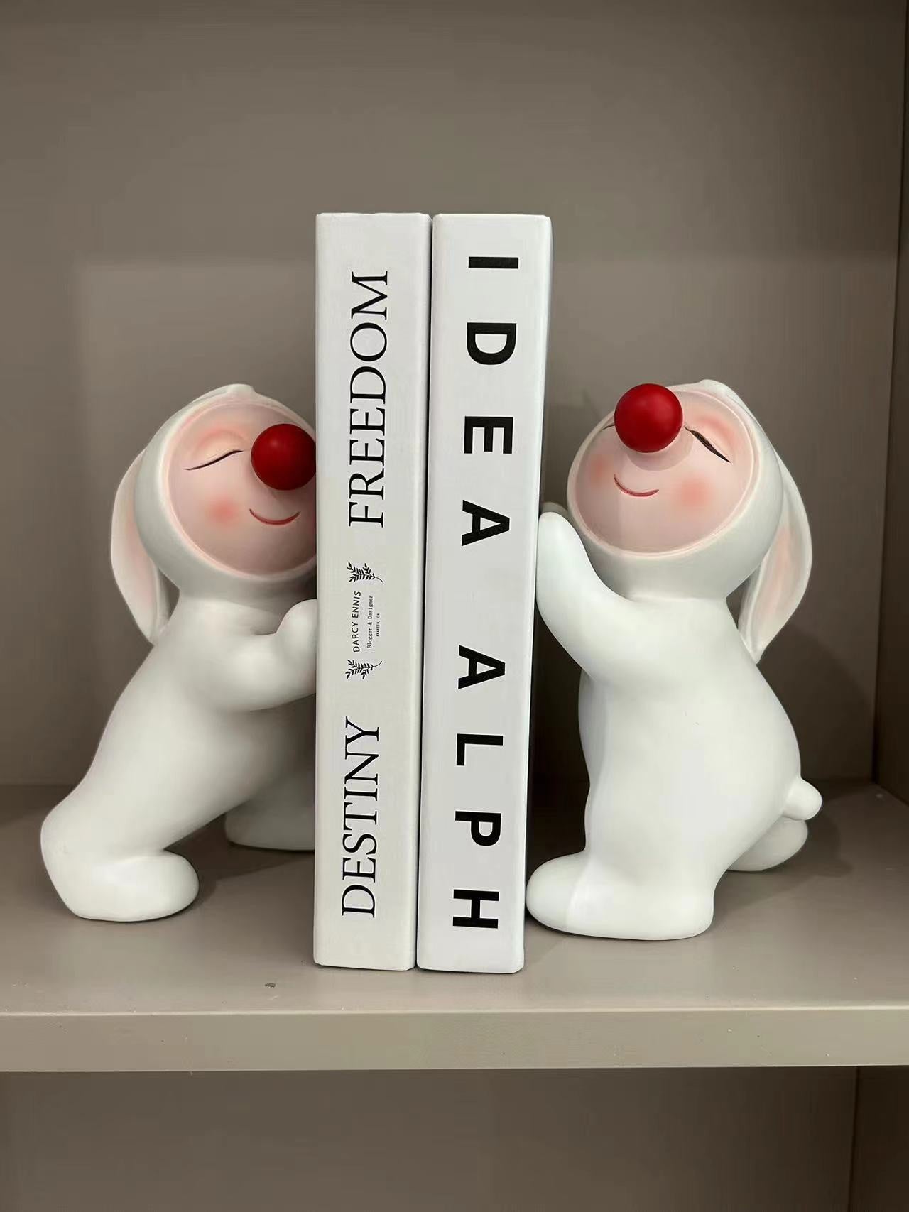 Cute Cartoon Big White Rabbit Bookends: Office Study Book Organization-Homelova