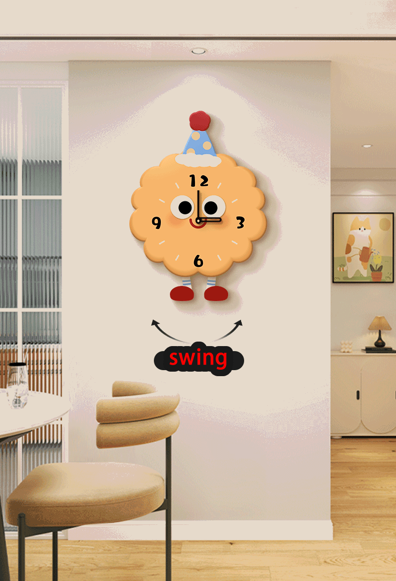 Cute cartoon biscuit wall clock  with smiley face, children's room decoration-Homelova