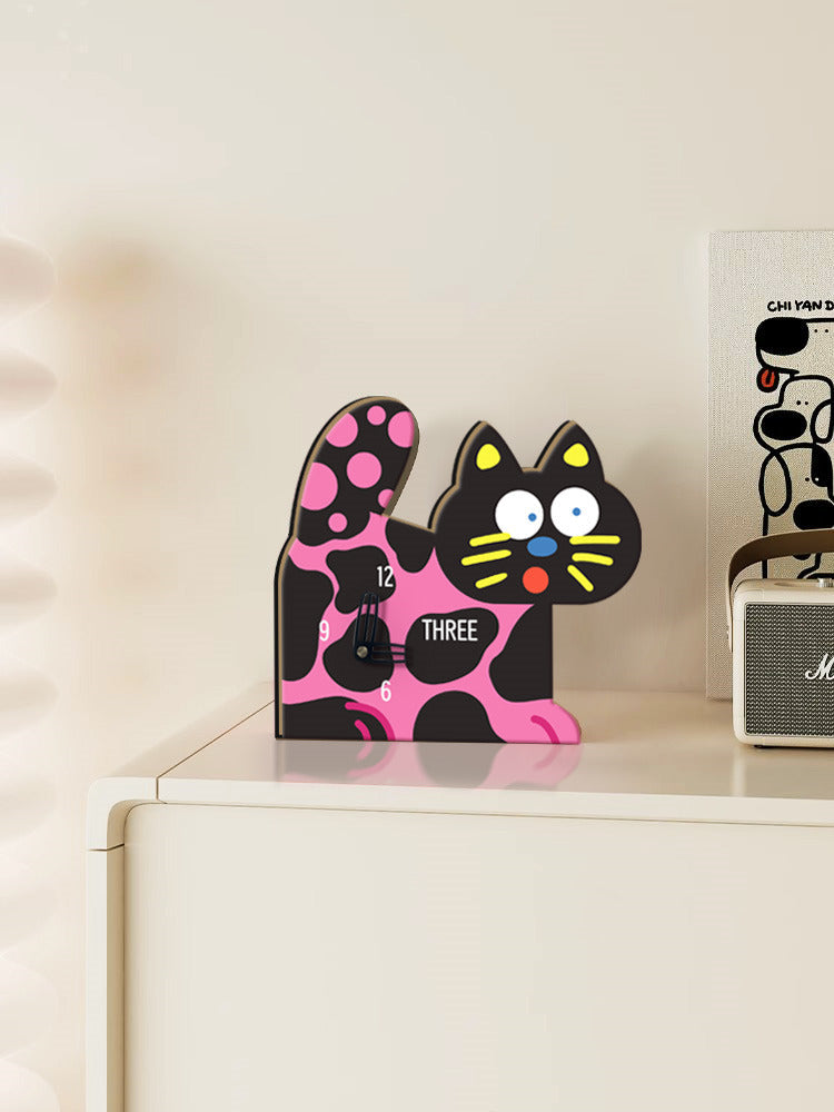 Cute cartoon cat silent table clock, office children's room decoration,holiday gifts-Homelova