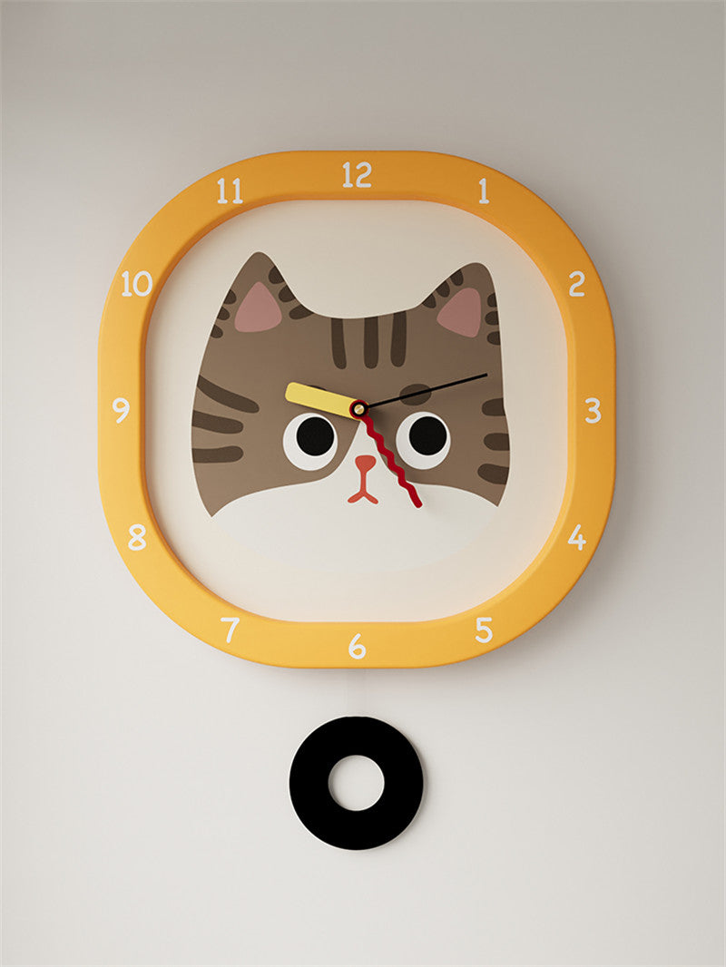Cute Cartoon Cat Wall Clock: Silent Room Decorative Timepiece-Homelova