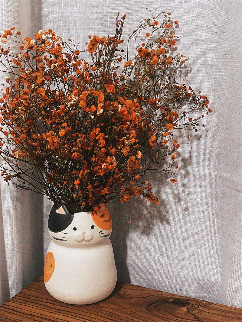 Cute Cat Ceramic Vase, Office Desktop Decoration Ornaments-Homelova