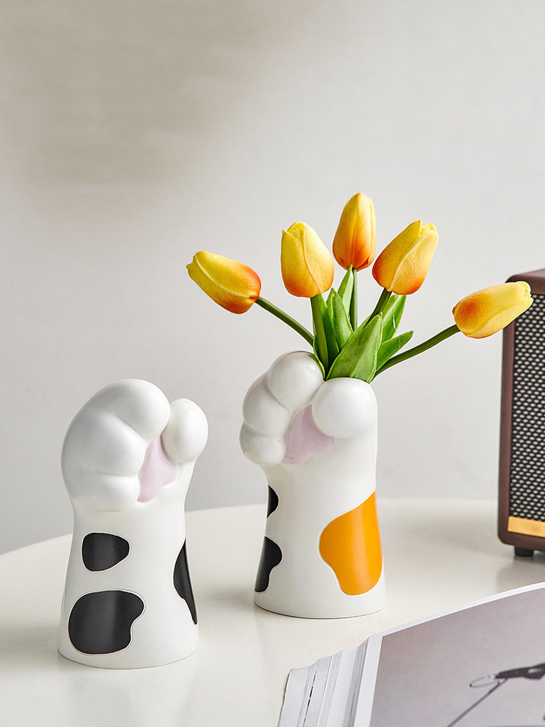 Cute Cat Paw Ceramic Art Vase: Unique Decorative Home Accent-Homelova