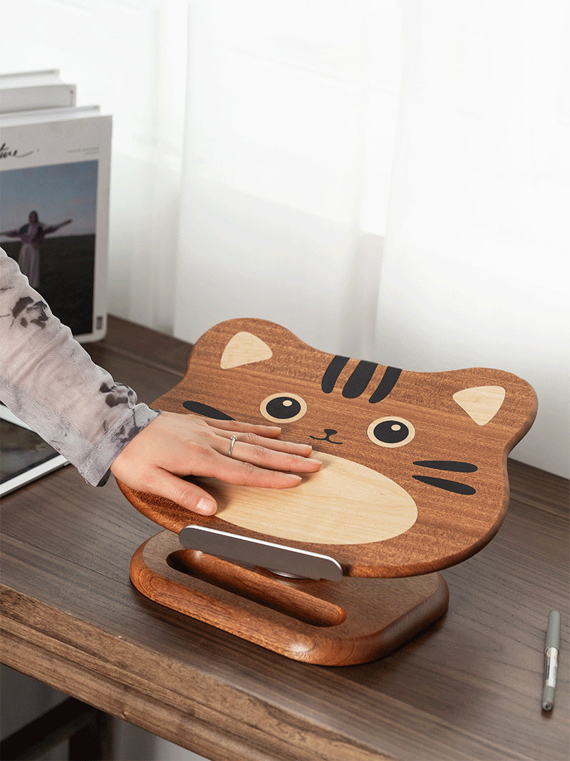 Cute Cat Wooden Reading Stand, Rotatable Ipad Holder,Office Gift-Homelova