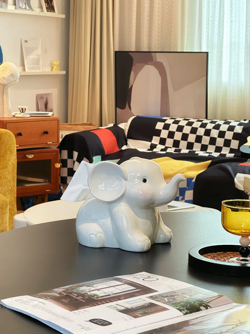 Cute Elephant Ceramic Tissue Box, Tissue Holder, Home Office Decoration-Homelova