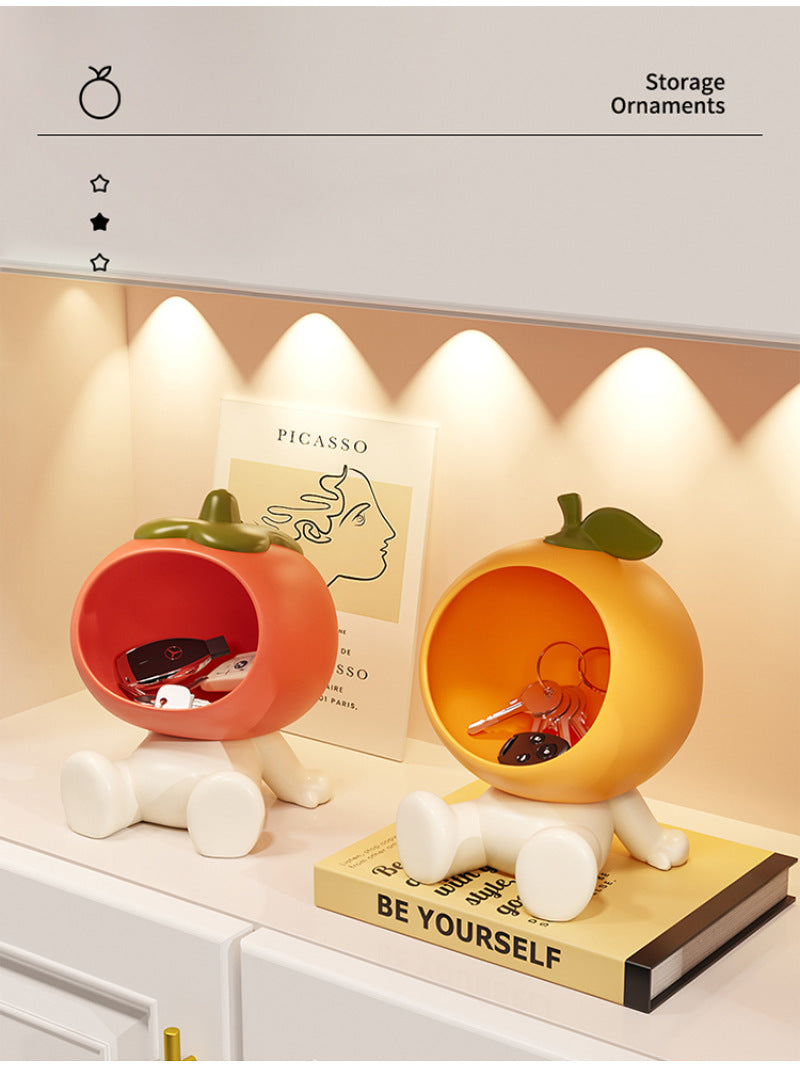 Cute Fruit-Themed Storage Tray,Orange Persimmon Art Ornaments-Homelova