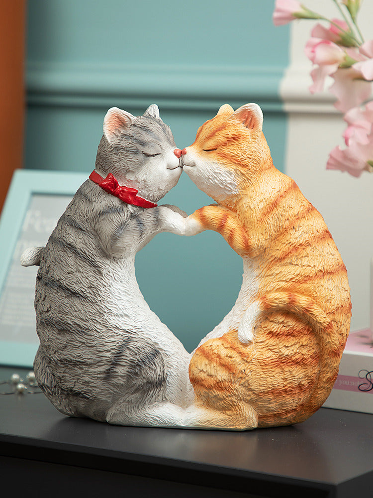 Cute kissing couple cats desktop decoration sculpture ornaments-Homelova