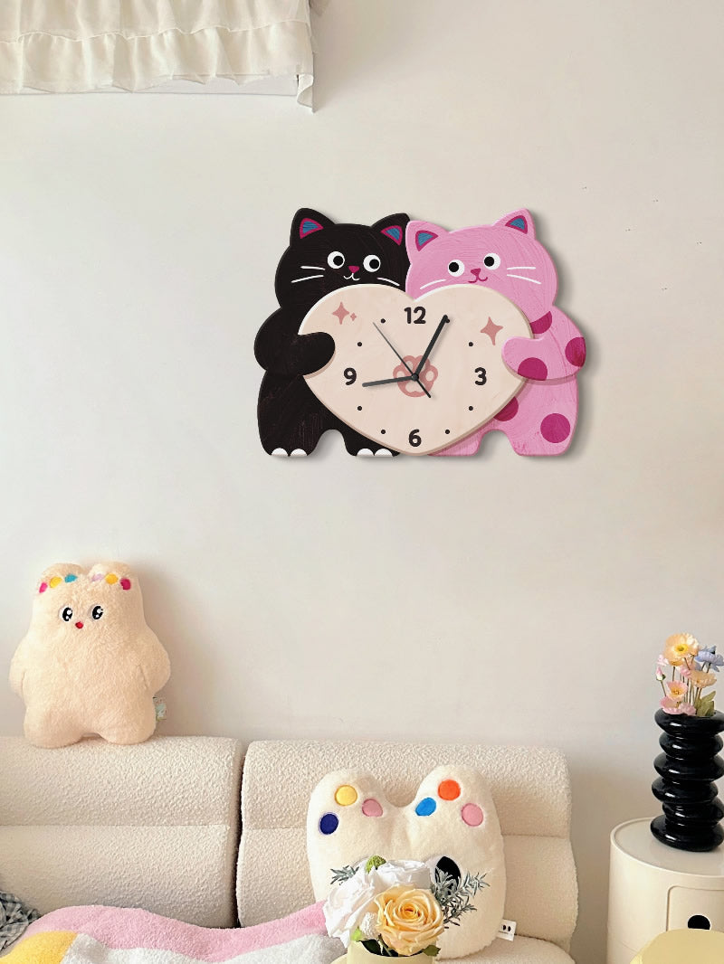 Cute Love Couple Cat Home Decor Wall Clock, Children's Room Decorative Gift-Homelova