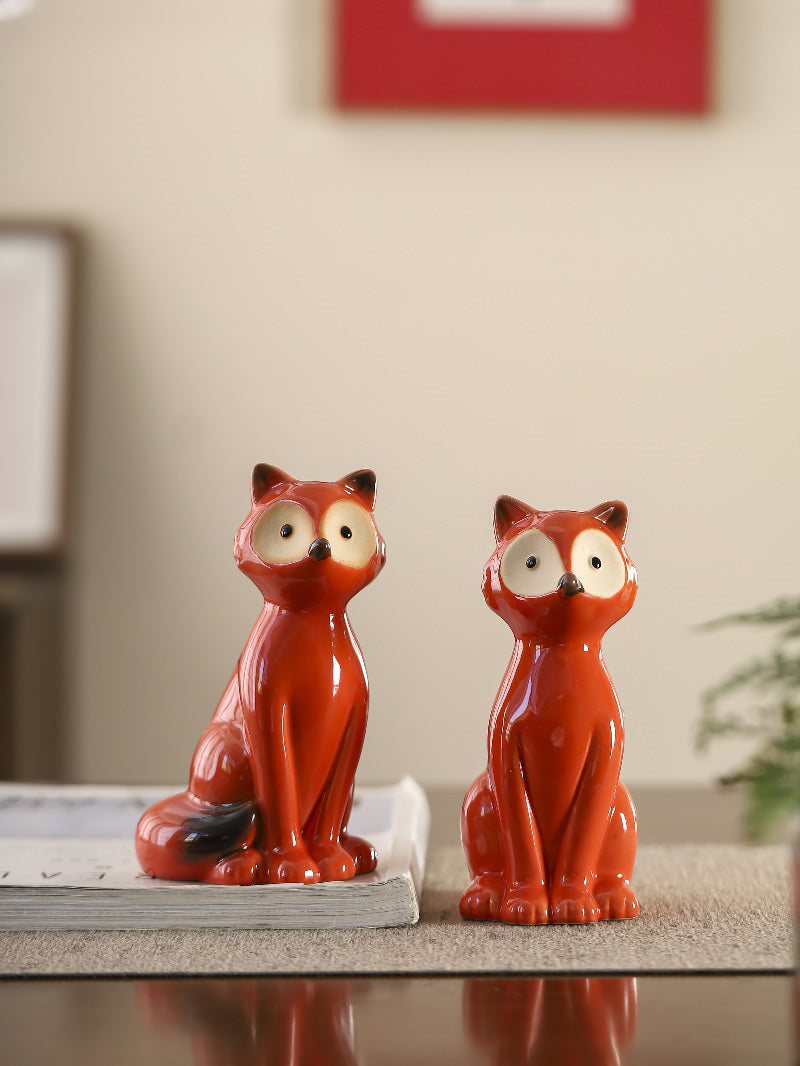 Cute orange ceramic mini fox figurine, holiday decoration gift-Homelova