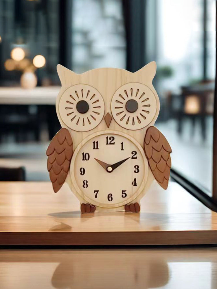 Cute Owl Shaped Wooden Desk Clock: Novelty Tabletop Decor-Homelova