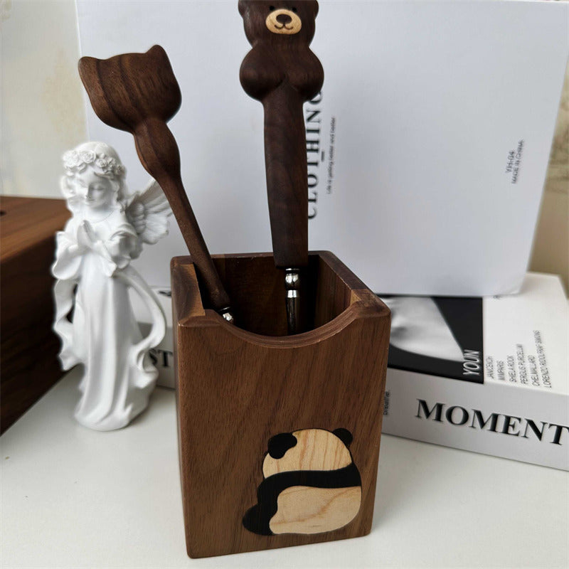 Cute Panda Black Walnut Pencil Holder,Office Organizing-Homelova