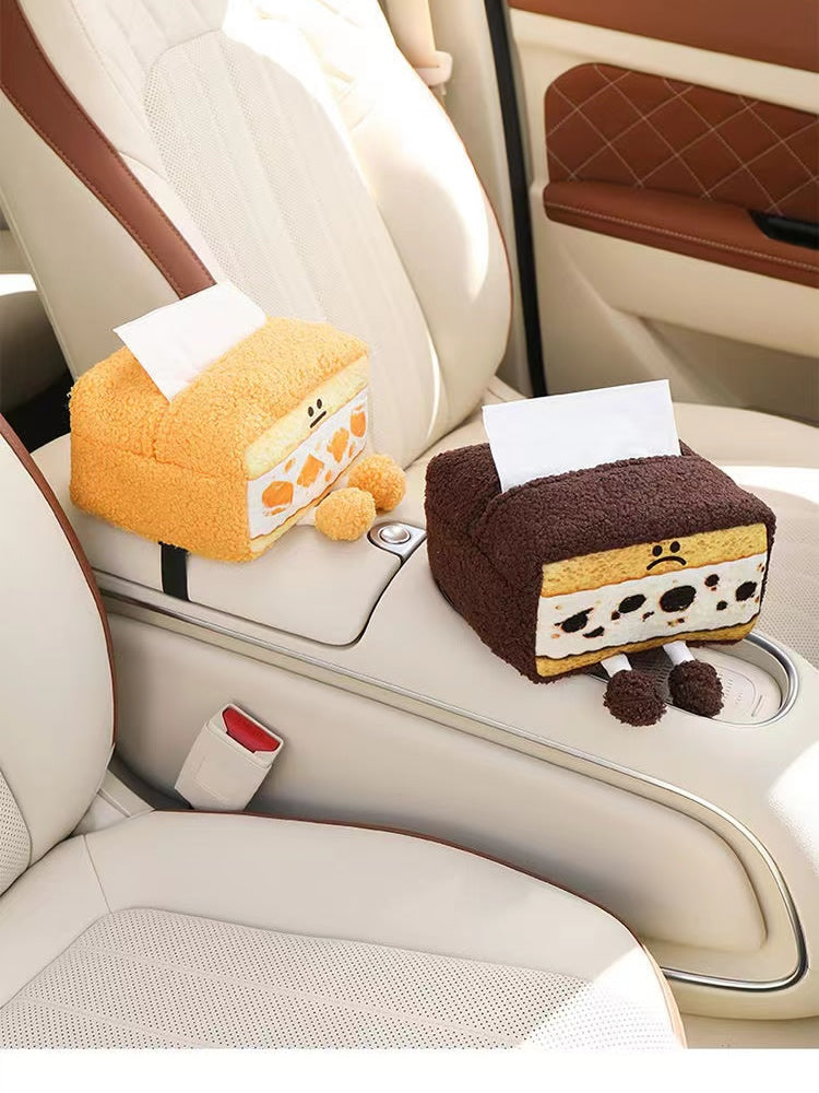 Cute Plush Cake Smiley Face Tissue Box, Car Facial Tissue Holder-Homelova