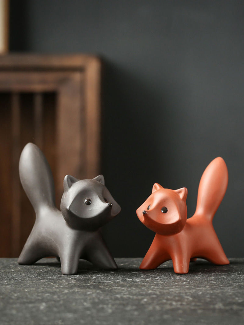Cute Purple Clay Fox Desktop Ornaments, Creative Small Gifts-Homelova