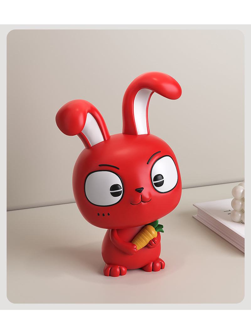 Cute Red Big Rabbit Resin Sculpture Ornaments, Desktop Office Decoration-Homelova
