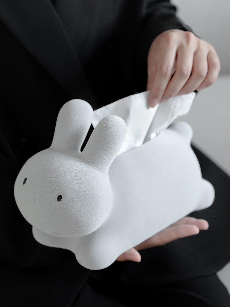 Cute White Rabbit Tissue Box, Desktop Decorative Ornament-Homelova