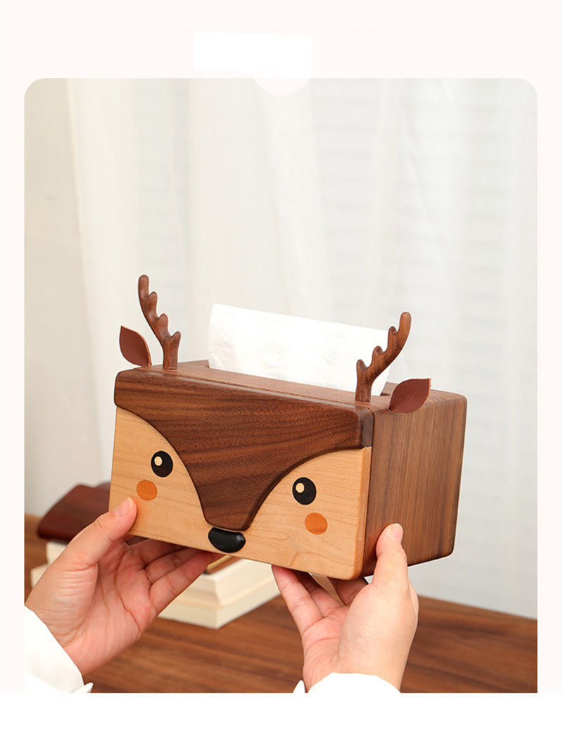 Cute Wooden Deer Tissue Box, Amazing Desktop Decoration-Homelova