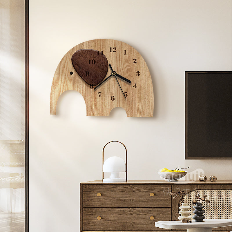 Cute Wooden Elephant Home Decor Wall Clock-Homelova