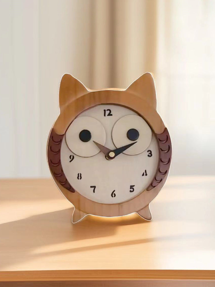 Cute Wooden Owl Desk Clock - Charming and Functional Decor-Homelova