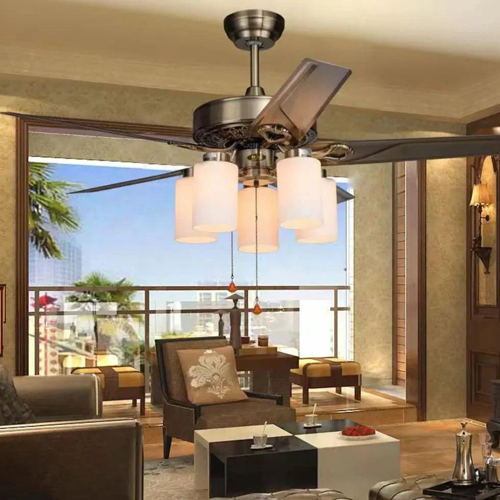 Cylindrical Shade Zipper Switch Vintage Fan Light-Homelova