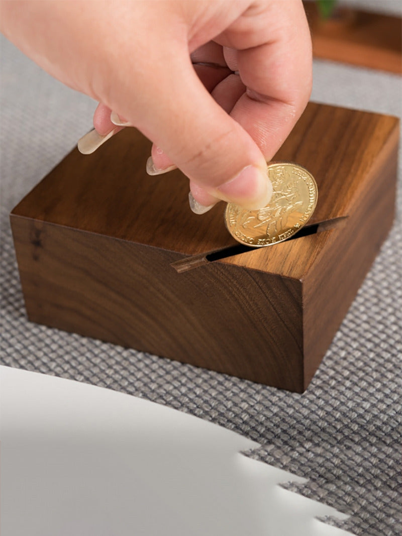 Elegant Angled Slot Square Wooden Savings Bank - Children's Gifts Money Box-Homelova