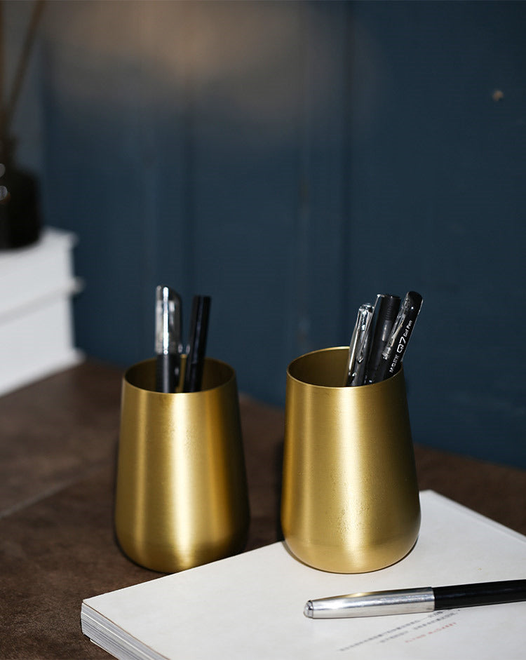 Elegant Brass Pen Holder and Mini Vase: Dual-Purpose Office Decor-Homelova