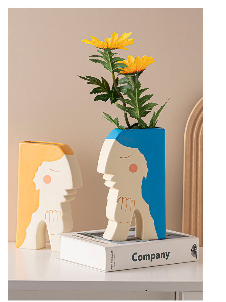 Elegant Hand-Painted Ceramic Vase with Woman's Face: A Touch of Art for Your Home-Homelova