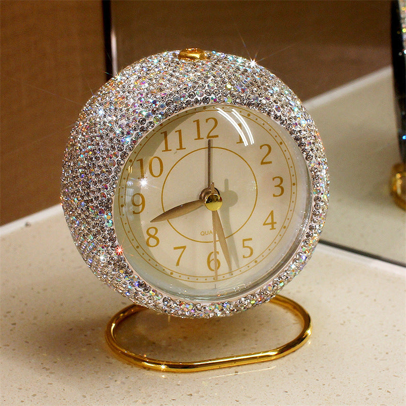 Elegant Rhinestone-Studded Mini Table Clock - High Aesthetic Appeal-Homelova