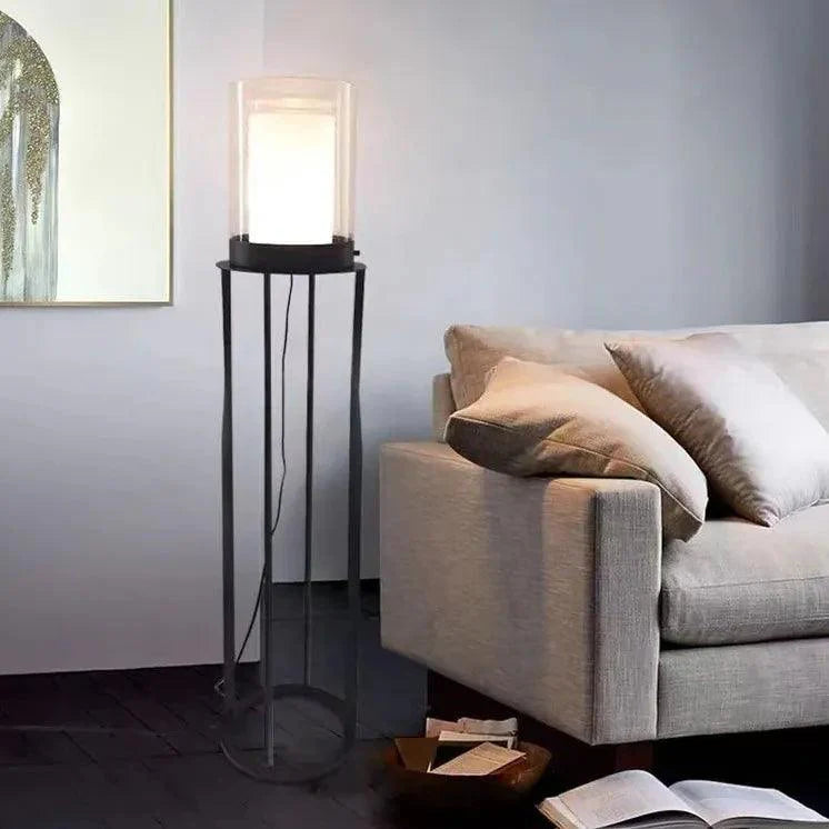 Black Cylindrical Transparent Shade Floor Lamp-Homelova