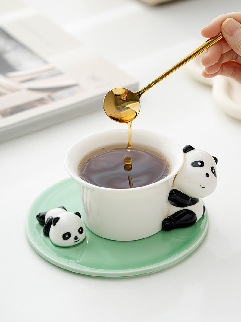 Exquisite Ceramic Panda Coffee Cup With Dish, Creative Gift Idea-Homelova