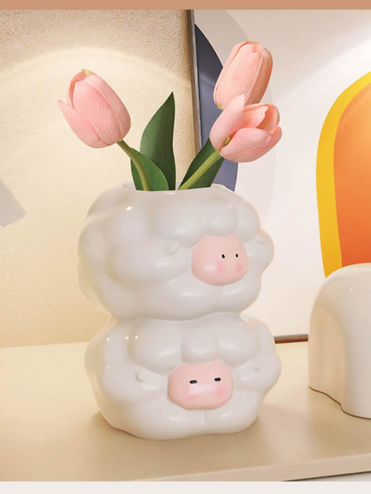 Exquisite Little Sheep Ceramic Vase, Home And Office Art Decorative Ornaments-Homelova