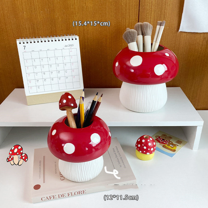 Exquisite Mushroom Ceramic Pen Holder, Creative Desk Organization-Homelova