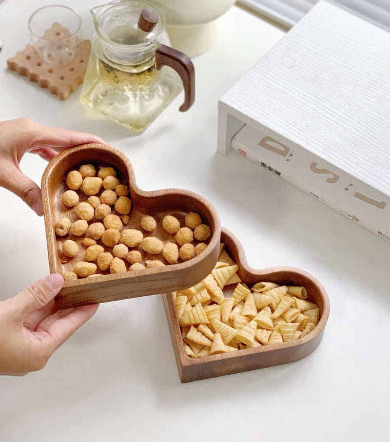 Exquisite Wooden Heart-Shaped Snack Storage Tray-Homelova