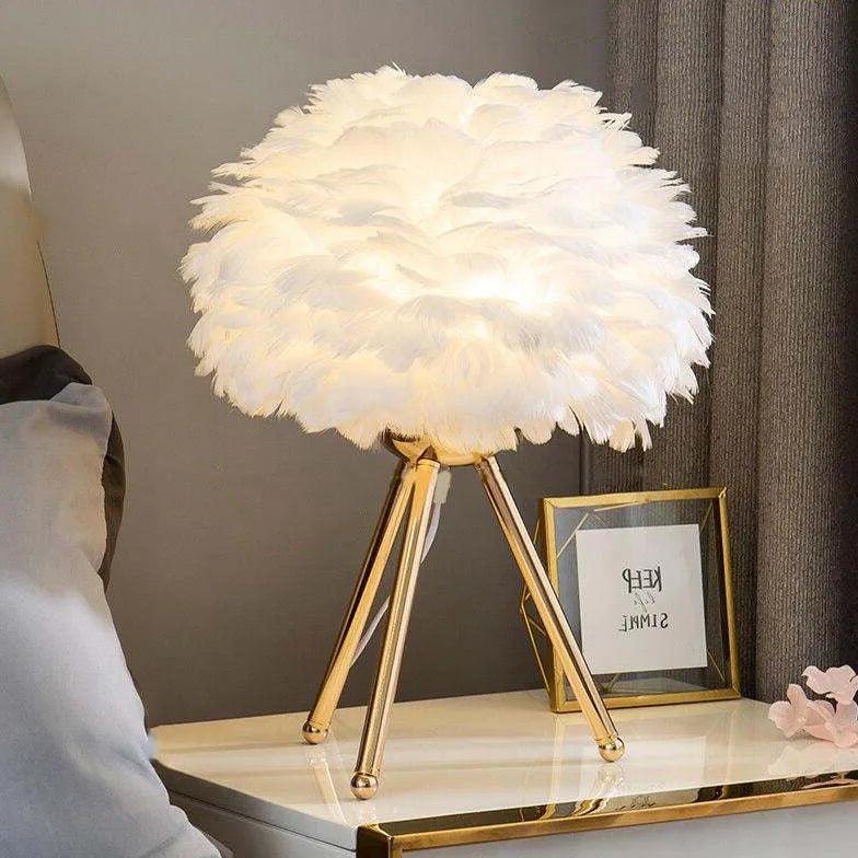 Feather Decorated Art Tripod Table Lamp-Homelova