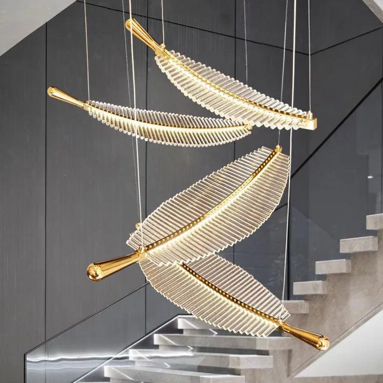 Feather Shaped Glass Gold LED Pendant Light-Homelova