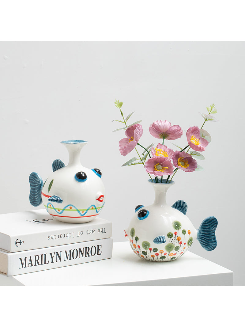 Fine Art Fish Ceramic Flower Vase For Home Bedroom Office Decor-Homelova