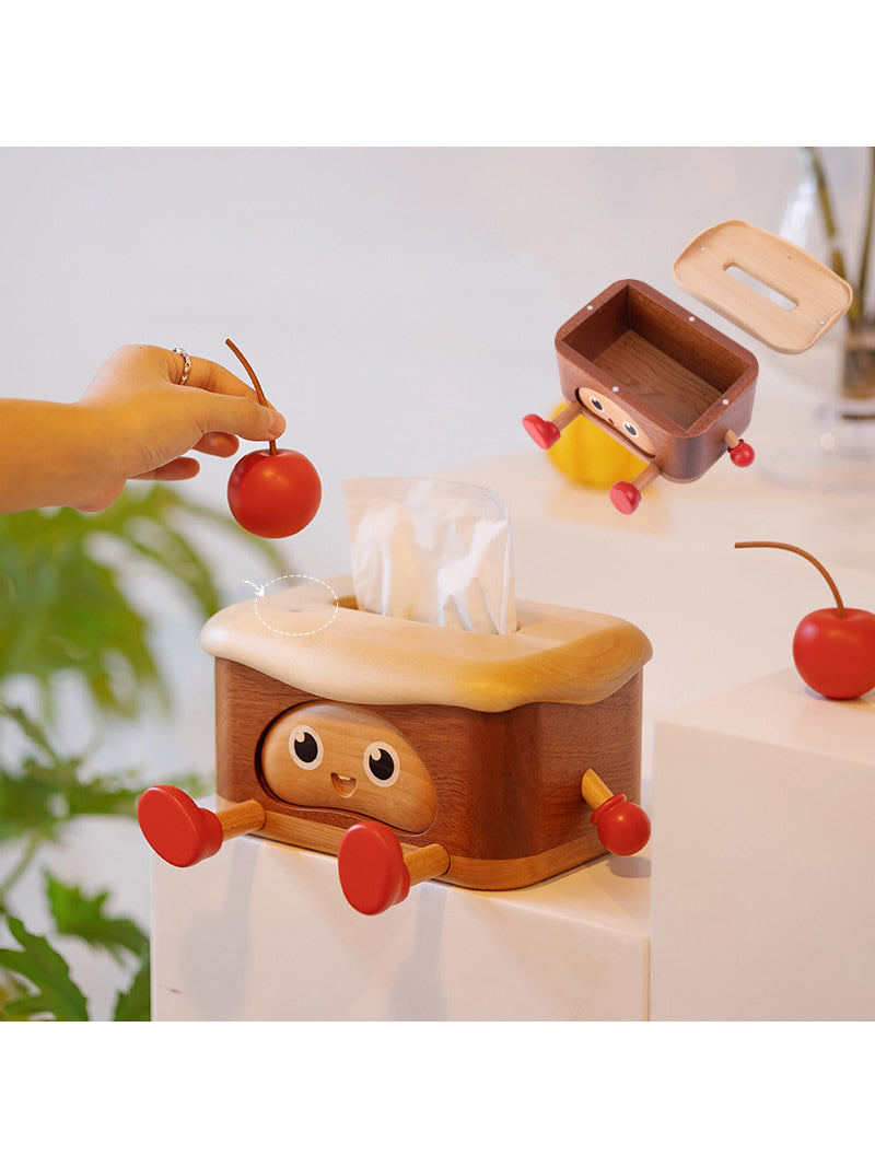 Fun Wooden Happy Expression Tissue Box, Home Office Decoration-Homelova