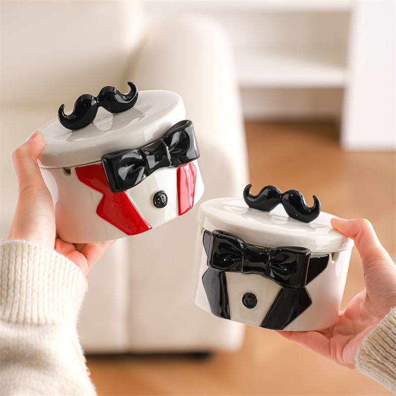 Funny Bearded Gentleman Ceramic Ashtray, Unique Office Decoration-Homelova