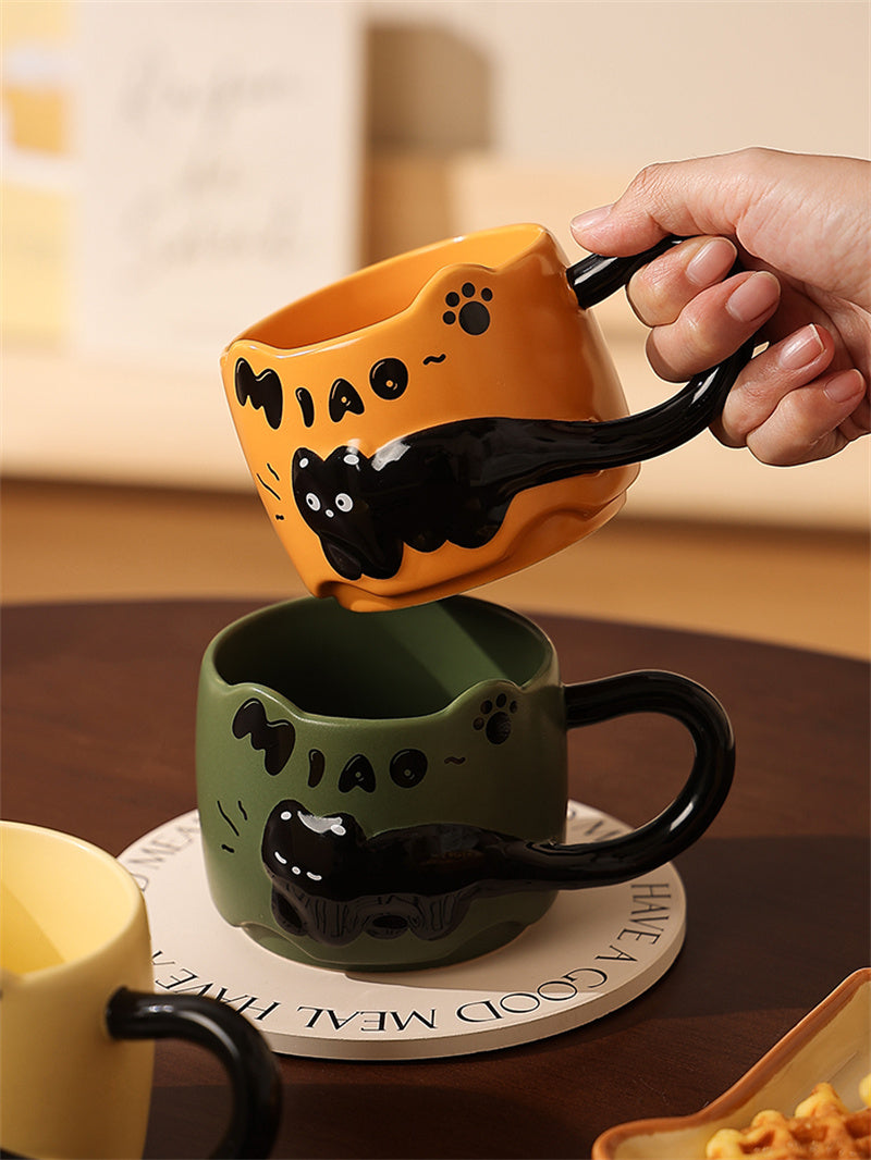 Funny Black Cat Ceramic Mug, Coffee Cup-Homelova