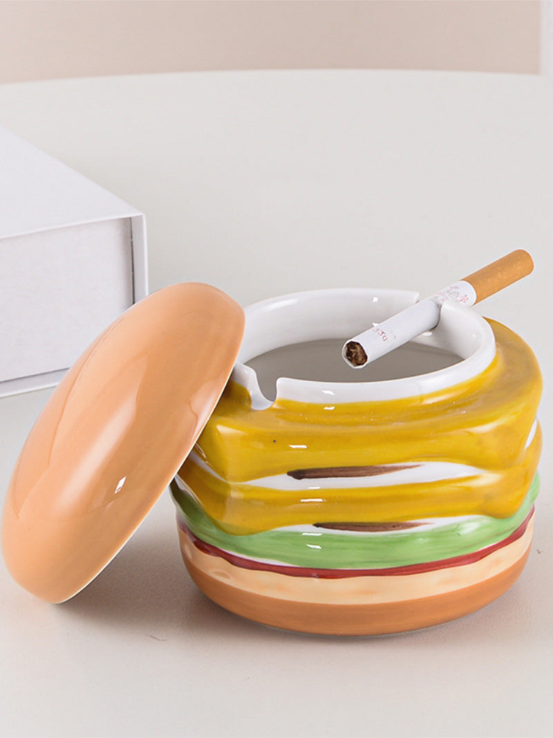 Funny Ceramic Hamburger Ashtray, Unique Desktop Decoration-Homelova