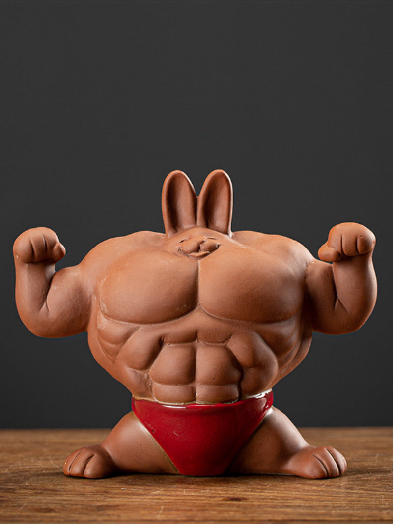 Funny ceramic muscular rabbit desktop ornaments, home decoration-Homelova