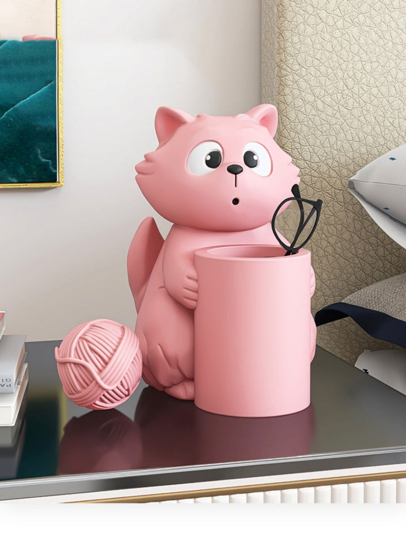 Funny Dazed Cat Cartoon Pen Holder, Room Decoration Ornaments,Gift-Homelova