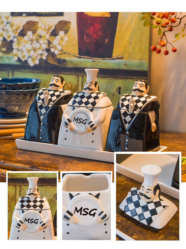 Funny Fat Chef Ceramic Spice Jar, Kitchen Sugar Bowl-Homelova