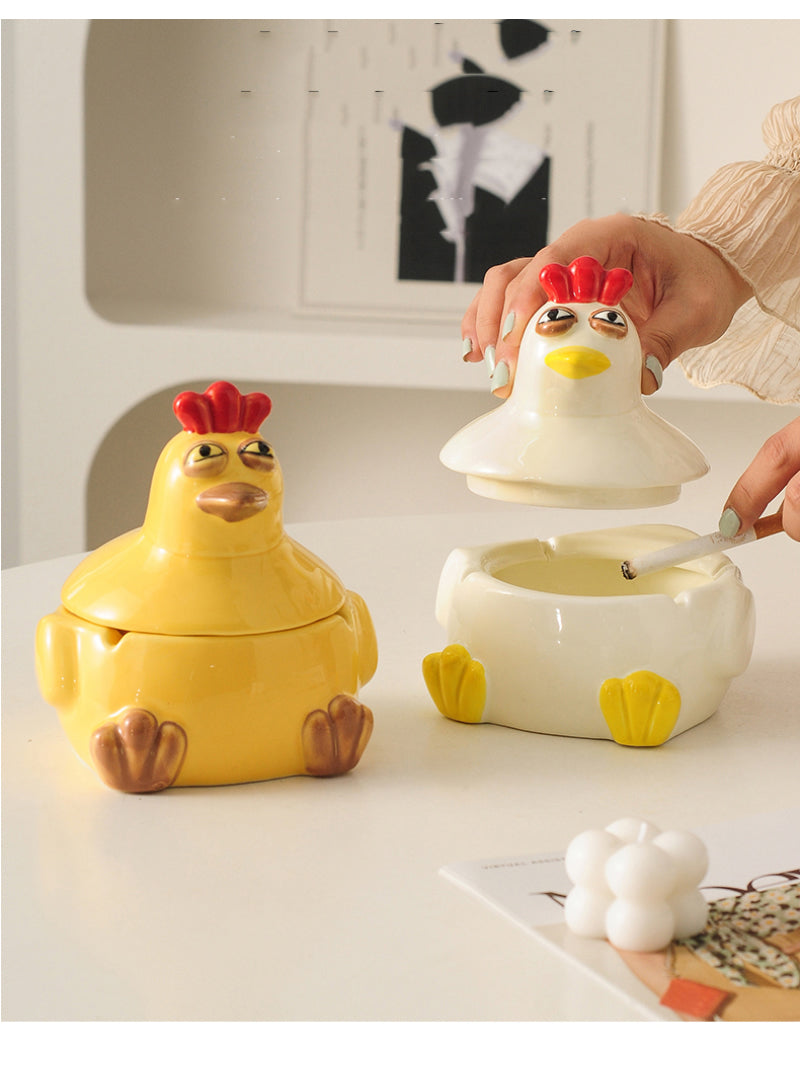 Funny Little Rooster Ceramic Ashtray, Amazing Desktop Decoration-Homelova