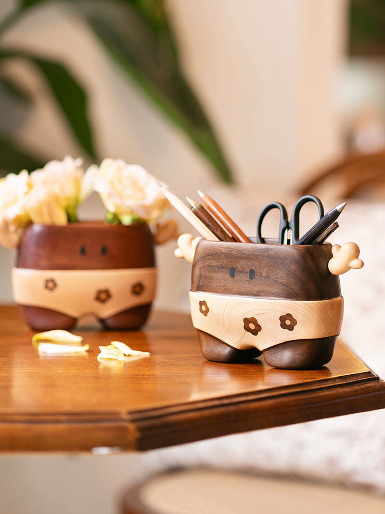 Funny Shorts Doll Desktop Wood Storage Box, Pen Holder, Vase-Homelova